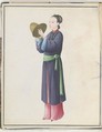Watercolor of musician playing bo (tongbo), Watercolor on paper, Chinese