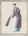 Watercolor of musician playing laba, Watercolor on paper, Chinese