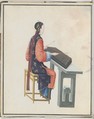 Watercolor of musician playing yangqin, Watercolor on paper, Chinese