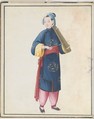 Watercolor of musician playing yazheng with rosened bow, Watercolor on paper, Chinese
