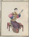 Watercolor of musician playing ruan(?), Watercolor on paper, Chinese