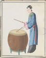 Watercolor of musician playing jingu, Watercolor on paper, Chinese