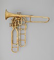 Tenor valve trombone, Adolphe (Antoine Joseph) Sax (Belgian, Dinant, Belgium 1814–1894 Paris), Brass, white metal, cork, French