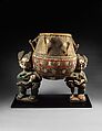 Drum, Wood, polychrome, skin, trade beads, plastic, Akan Ashanti people