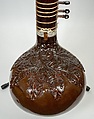 Sitar, Rikhi Ram Music Instrument Manufacturing (Indian, est. 1920), Toon and/or teak wood, gourd, metal, plastic
