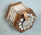 Concertina, Charles Wheatstone (1802–1875), Rosewood, nickel-silver, leather, paper, ivory, tortoiseshell; case of mahogany, British