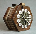 Concertina, Charles Wheatstone (1802–1875), Rosewood, nickel-silver, leather, paper, ivory, tortoiseshell; case of mahogany, British