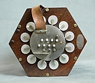 Concertina, Charles Wheatstone (1802–1875), Rosewood, nickel-silver, leather, paper, ivory, tortoiseshell; case of mahogany, British