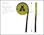 Disc Rattle, Wood, hide, pebble, polychrome, Native American (Apache or Siouan?)