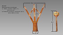 Trident (palmas) and Rattle, Wood, gourd, rawhide, sinew, pebbles, Native American (Hopi probably, Pueblo)