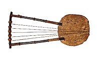 Lyre, Wood, hide, gut, tortoise shell, lizard skin, probably Uganda