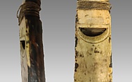 Sk-A'Na (stopped pipe), wood (cedar or spruce), walrus ivory?, resin, cord, Native American (Haida)