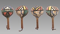 Rattle, Gourd, wood, pebbles or pellets, cloth, paint., Native American (Zuni)