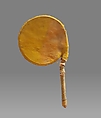 Disc Rattle, Wood, skin (deer?), pebble, polychome, cord, Native American (Siouan, Dakota probably)