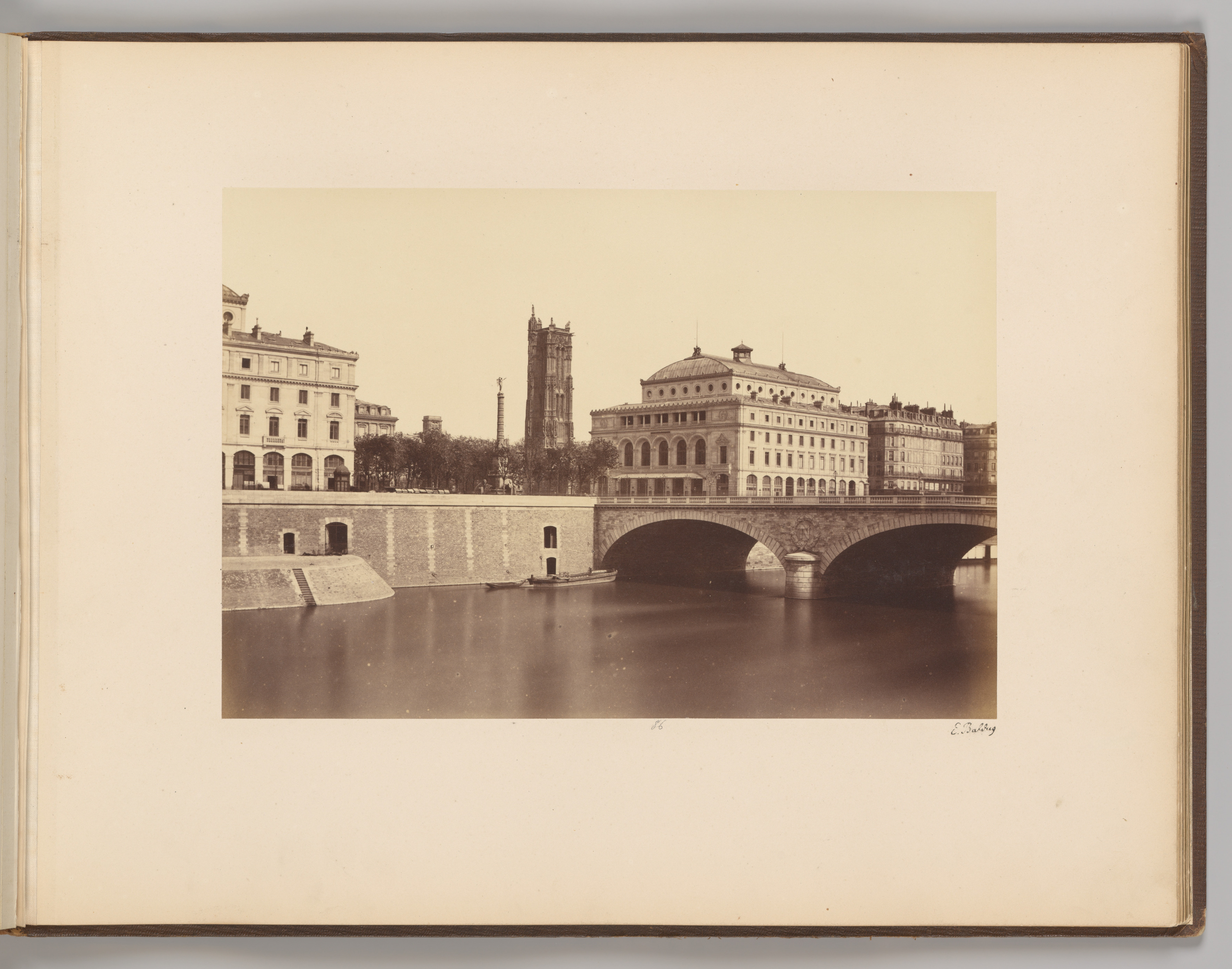 [View of the Pont au Change and the buildings on Place du Chàtelet, with the Tour Saint-Jacques in the background]