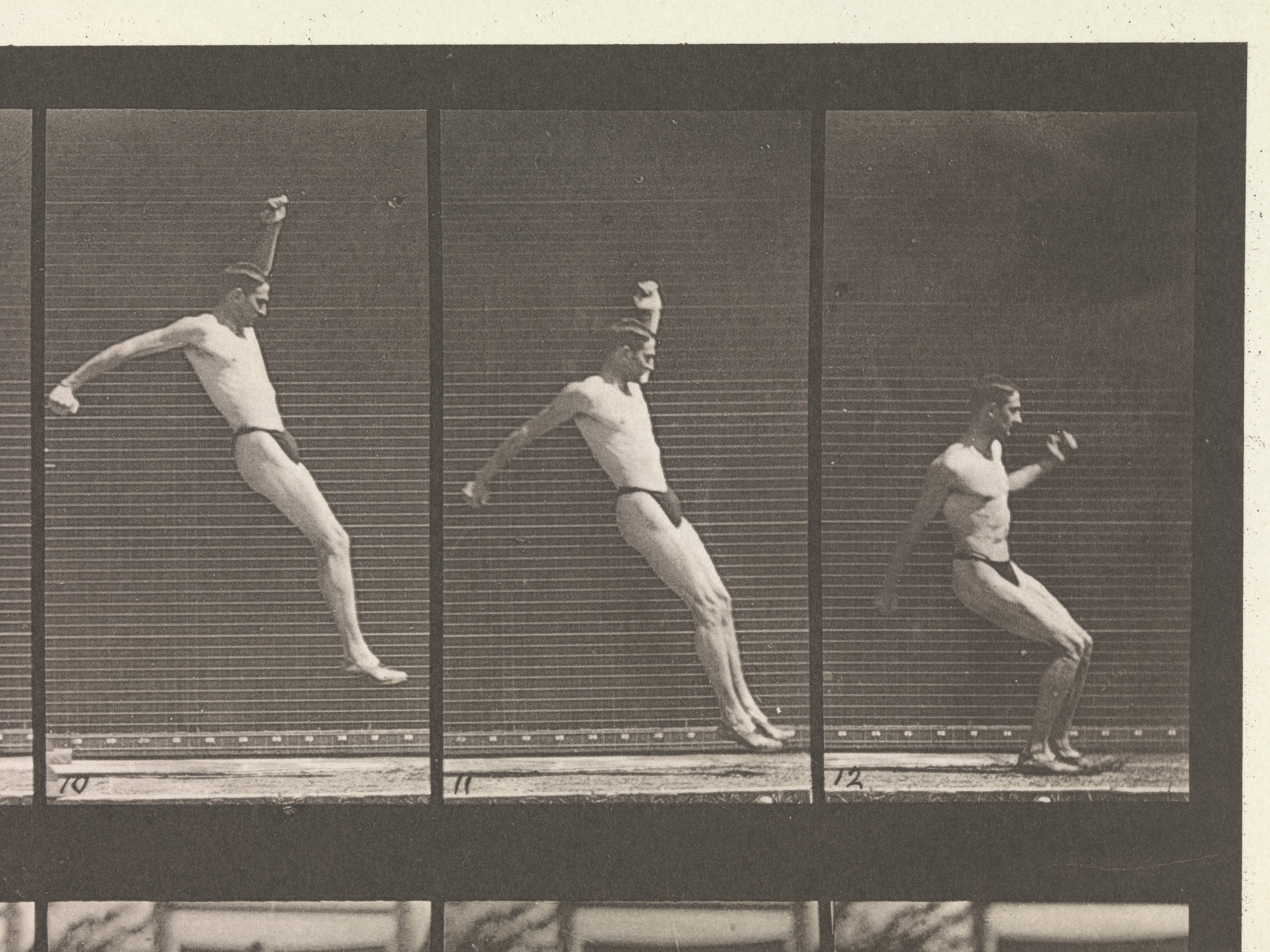 Homem e cavalo pulando, de &39;Animals in Motion&39; por Muybridge