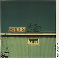 [Sign: "Bikes" and Bicycle on Roof], Walker Evans  American, Instant internal dye diffusion transfer print (Polaroid SX-70)