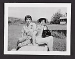 [Carlene and Vicki sitting on a picnic bench, Chevalier d’Éon, Hunter, NY]
, Andrea Susan  American, Gelatin silver print