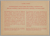 [Postcards produced for "Paperweights, Postcards, Pictures, Cannibalism", Centre d'Art Contemporain, Geneva], Louise Lawler (American, born Bronxville, New York, 1947), Printed postcards with envelope