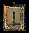 [Union Civil War Soldier Posed in Studio with Broom in Place of Rifle], Unknown, Tintype