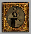 [Man Riving Wood with Froe and Club], Unknown, Ambrotype with applied color