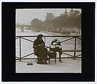 Sur le Ponts des Arts, marchande de binoeles en talounettes, Louis Vert French, Gelatin silver transparency on glass