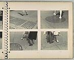[Pedestrians, New York City: Legs of Woman in Circle Pattern Dress Walking Past Sidewalk Skylights; Legs of Woman Walking Across Manhole Cover; Legs of Two Women Crossing Next to Sidewalk Skylights; Pedestrians' Legs], Rudy Burckhardt (American (born Switzerland), Basel 1914–1999 Searsmont, Maine), Gelatin silver print