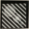 [Photogram: Three Series of Concentric Circles on a Diagonal on Ground of Diagonal Stripes], Rolf Cavael  German, Gelatin silver print