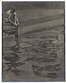 [Man Sitting at Edge of Swimming Pool with Surface Water Reflections], Louis Fleckenstein  American, Gelatin silver print