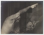 [Shirtless Man with Arm Raised in Fascist Salute with Superimposed Cross, Circle, and Spray of Flowers], Mario Castagneri  Italian, Gelatin silver print