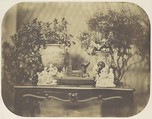 [Table Top Still Life with Model Cathedral and Small Sculptures], Louis-Rémy Robert  French, Salted paper print from glass negative