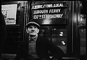 [Three 35mm Film Frames: Subway Passengers, New York City: Man in Cap Beneath 