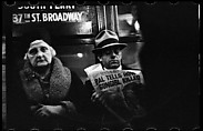 [Three 35mm Film Frames: Subway Passengers, New York City: Man in Cap Beneath 