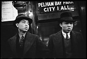 [Five 35mm Film Frames: Subway Passengers, New York City: Men Beneath 