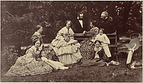 [Group Portrait of Four Women, Two Men and Three Children in a Garden], Franz Antoine  Austrian, Albumen silver print from glass negative