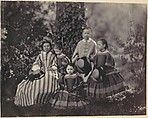 [Seated Lady in Striped Dress with Four Little Girls], Franz Antoine  Austrian, Coated salted paper print from glass negative