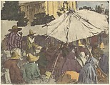 Lunching in the Market Place, Henry Ravell  American, Gum or carbon transfer with applied color