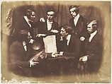 Prof. Fraser, Rev. Welsh, Rev. Hamilton, and Three Other Men, Hill and Adamson  British, Scottish, Salted paper print from paper negative