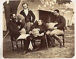 [Group portrait at the Governor Generals Camp, L-R: Maj Jones, Mr. Walters, The Governor Generals Chaplain, J.C.S. and Sir E.Campbell Bart., 60th Rifles Mry. Sry. to G.G.], Jean Baptiste Oscar Mallitte  French, Albumen silver print