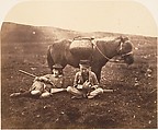 [Charlie and Peel Ross with Horse after a Hunt], Horatio Ross  British, born Scotland, Albumen silver print