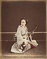 [Tokyo Geisha with Shamisen], Unknown, Albumen silver print from glass negative with applied color
