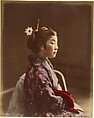 Tea House waitress, Suzuki Shin'ichi  Japanese, Albumen silver print from glass negative with applied color