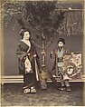 [A Japanese Woman and a Japanese Boy in Traditional Dress], Suzuki Shin'ichi  Japanese, Albumen silver print from glass negative with applied color