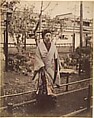 [Japanese Woman in Traditional Dress Posing Outdoors], Suzuki Shin'ichi  Japanese, Albumen silver print from glass negative with applied color