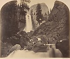 Mt. Broderick in Distant Centre, Piroyac, Falling Chrystals, Vernal Fall, Carleton E. Watkins American, Albumen silver print from glass negative
