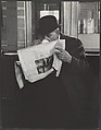 [Man in Bowler Hat Reading Newspaper and Drinking Tea, London], Leon Levinstein (American, Buckhannon, West Virginia 1910–1988 New York), Gelatin silver print