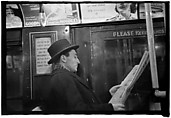 [Five 35mm Film Frames: Subway Passengers, New York City: Man, Woman Reading Newspaper, Women Beneath "Lex Ave Express" Sign, Two Women in Conversation Beneath "Broadway 7th Ave Express" Sign], Walker Evans (American, St. Louis, Missouri 1903–1975 New Haven, Connecticut), Film negative