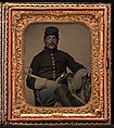 [Union Cavalry Soldier, Seated, with Sword and Handgun], Unknown (American), Tintype with applied color