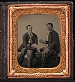 [Union Soldiers Sitting on Bench, Playing Cards], Unknown (American), Tintype with applied color
