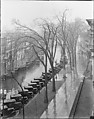 [Parked Cars and Elm Trees Along Broadway, From High Elevation, Saratoga Springs, New York], Walker Evans  American, Glass negative